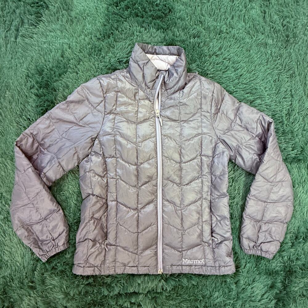 Marmot 800 Fill Down Puffer Jacket Youth S Gray Coat Full Zip Warm Bubble Hike
